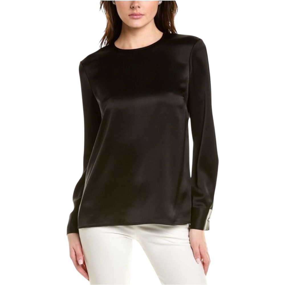 ST. JOHN Liquid Satin Crystal Button Blouse Size 16